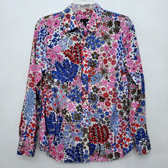 Talbots Classic Casual Button Down Shirt Floral Happy Forest Print Women's Small - Picture 2 of 12